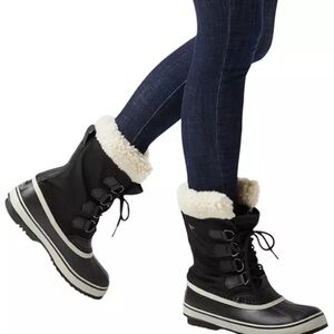 Sorel Carnival Black and White Winter Boots with Plush Lining